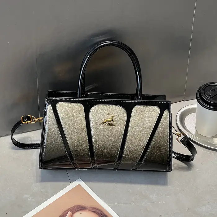Sac à main rétro en cuir PU pour femmes, grande taille, épissage de colle, sac à bandoulière simple, Style pour les déplacements professionnels, nouvelle collection 2025