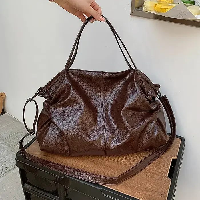 Grands sacs à bandoulière noirs pour femmes, grand sac de shopping Hobo, couleur unie, sac à main en