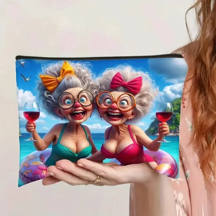 Une trousse de maquillage à motifs de grand-mère intéressante - Une pochette à fermeture éclair multifonctionnelle et