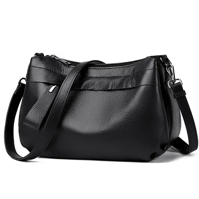 Sac à bandoulière en cuir véritable noir pour femme