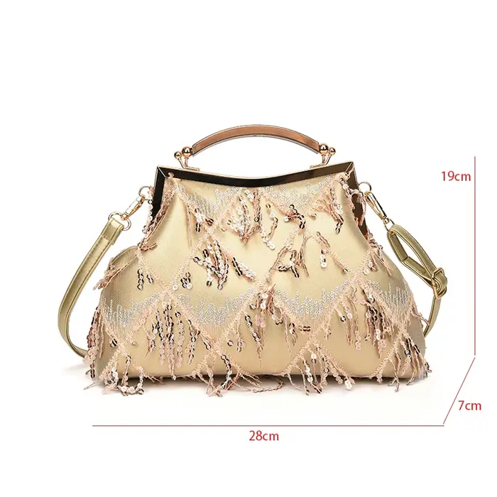 Sac à main à paillettes de soirée avec pompon