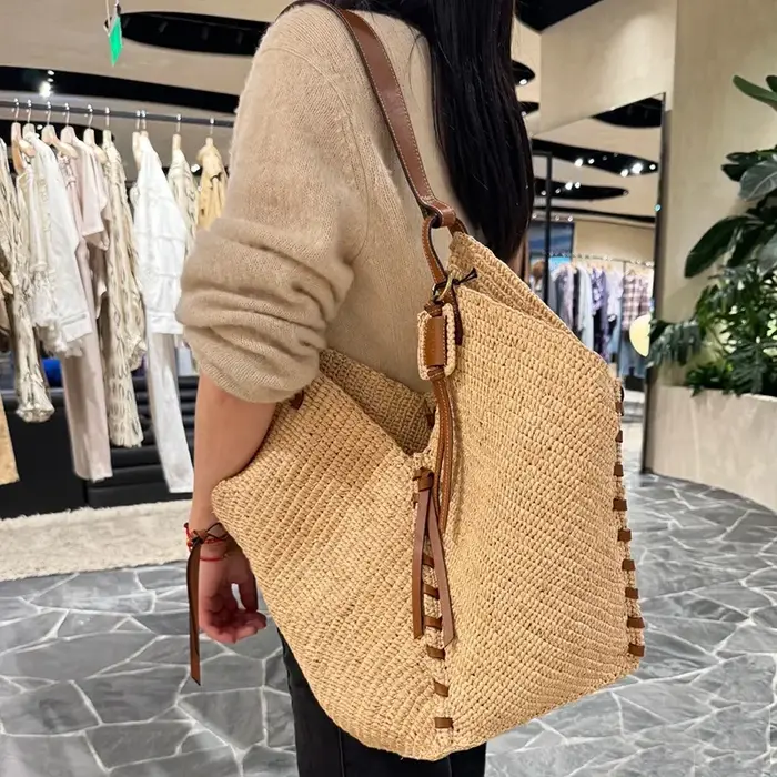 Lafite paille tissé à la main sac de plage grande capacité sac à bandoulière femmes raphia voyage Shopper fourre-tout vacances d'été Ca