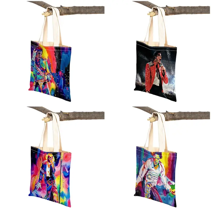 Smile Star-Sac à main en toile réutilisable pour femme, fourre-tout pour femme, sac à provisions décontracté, impression des deux côtés, Michael Jackson, grill, mode