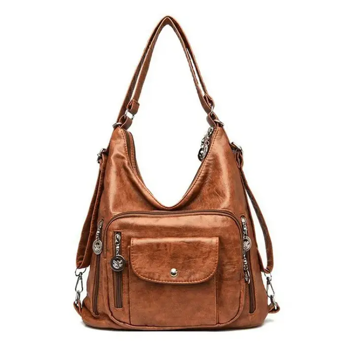 Sac seau sous les bras en cuir PU, multi-fermeture éclair, grande capacité, multi-poches, sac à bandoulière simple pour femmes