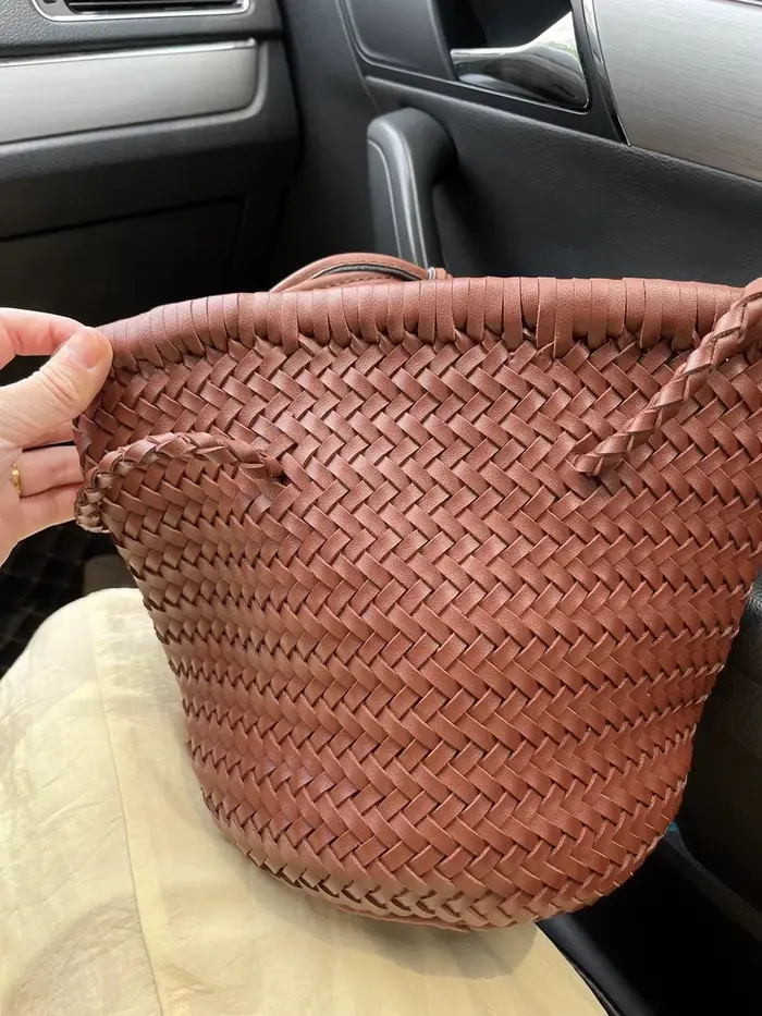 Sac seau en cuir PU fait main, grand sac à bandoulière pour femme, sac de marché tissé à la main, mo