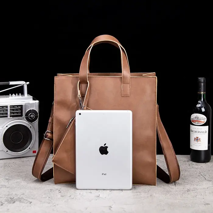 Sac fourre-tout vintage en cuir PU style vertical - Sac à bandoulière tendance pour homme, sac à l'épaule