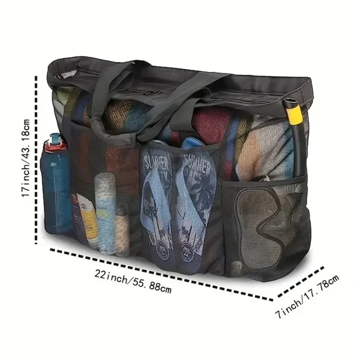 Sac de plage en filet, grand sac fourre-tout