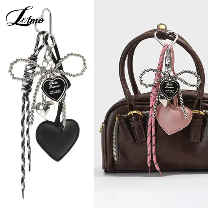 Porte-clés à pampilles en forme de cœur d'amour, breloque de luxe, fait à la main, créatif, nœud papillon, mignon, brillant, accessoires de sac