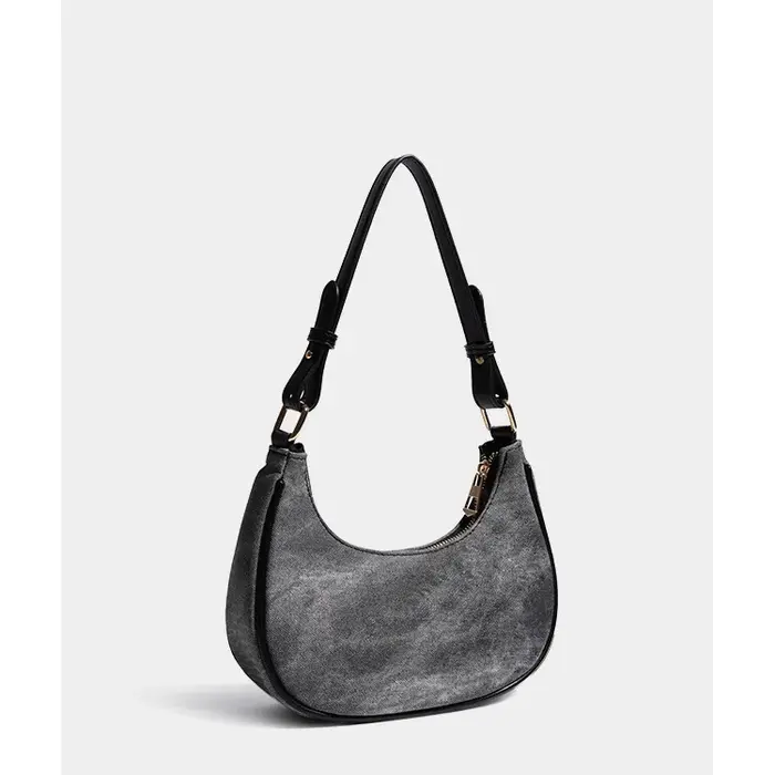 Sac à main en cuir PU gris pour femme, sacs sous les bras demi-lune décontractés, sac hobos initié, 