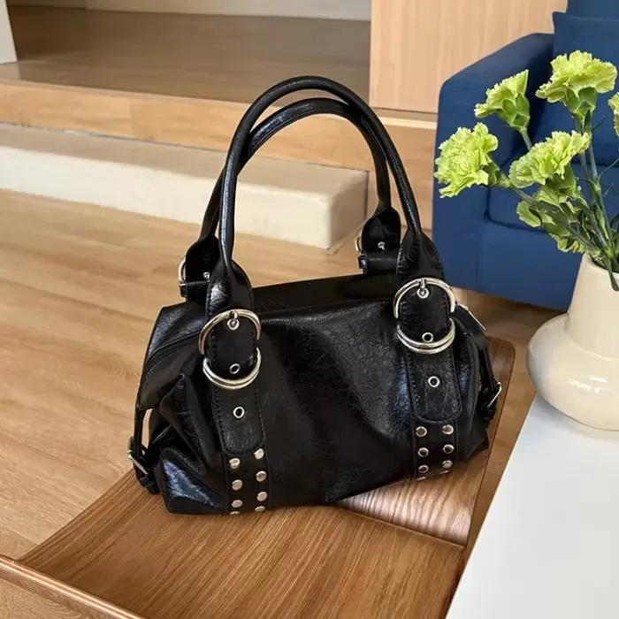 Sac à bandoulière tendance pour femme en cuir PU, style motard, sac sous le bras, grand sac à main n