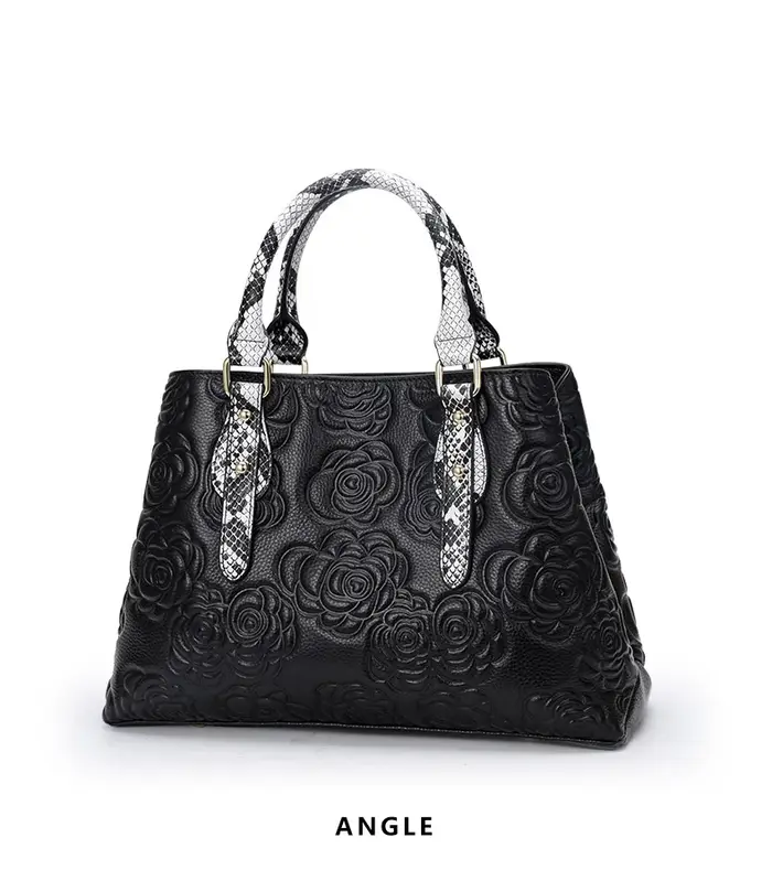 Aidrani Sac à main de luxe en cuir pour femme grande capacité noir avec motif floral et serpent