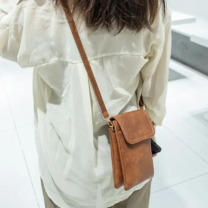 Pochette de téléphone portable en cuir véritable avec bandoulière pour hommes et femmes