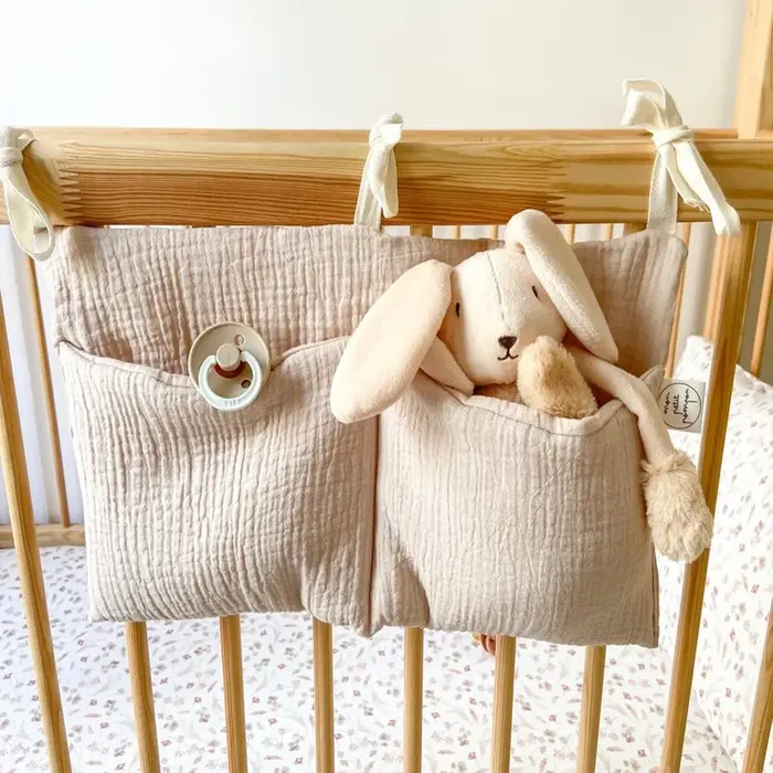 Sac de rangement personnalisé en coton brodé avec nom pour chariot à couches - Sac
