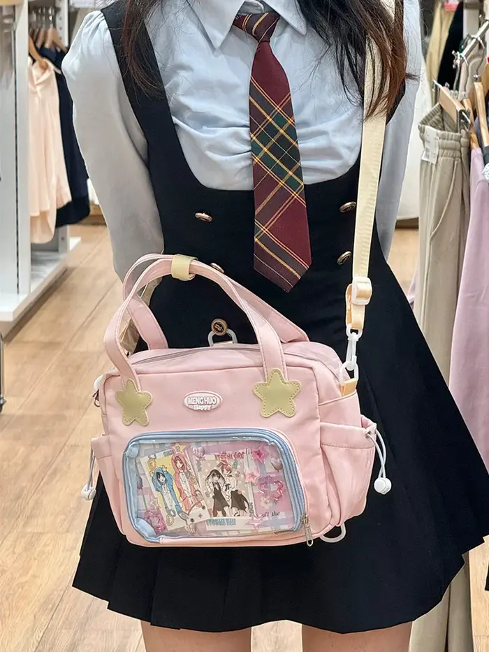 JIAERDI Harajuku jaune Itabag sacs à bandoulière femmes poignée en Nylon sac de messager décontracté filles Transparent