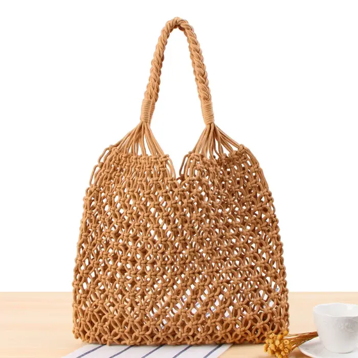 Sac fourre-tout en macramé YoReAi en corde de coton ajourée