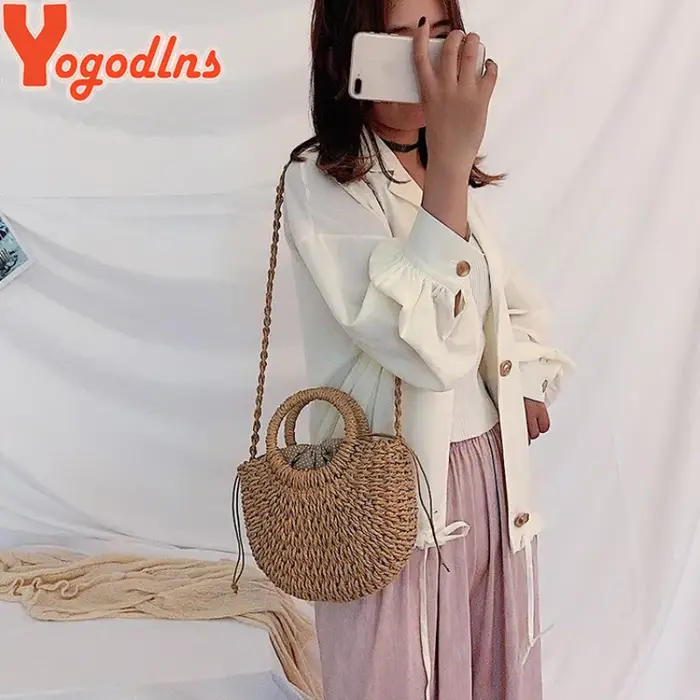 Yogodlns fait à la main demi-rond rotin tissé sac de paille été femmes messager sacs à bandoulière filles petit sac