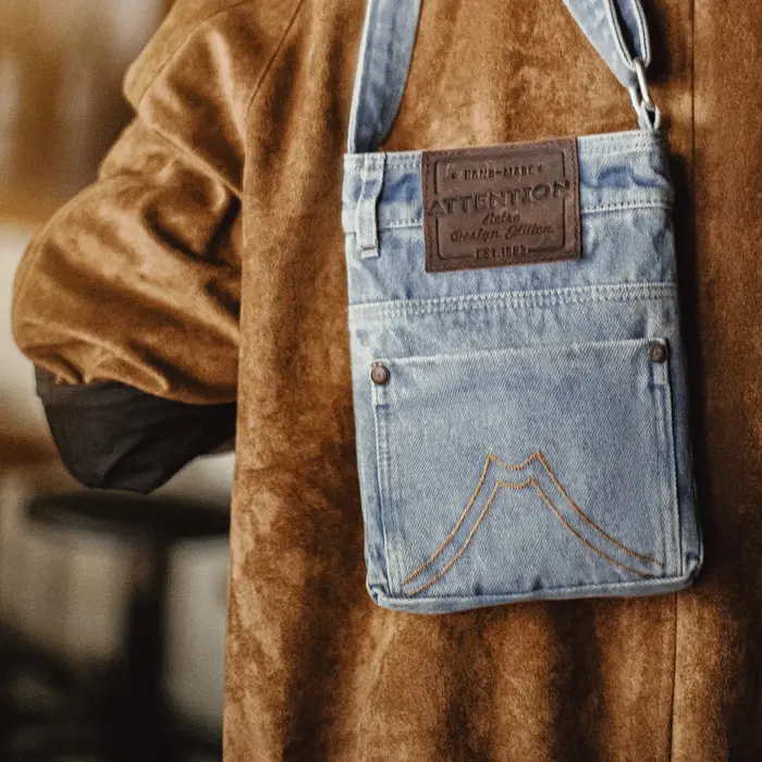 Maden Vintage lavé bleu Denim sac à bandoulière unisexe toile sac de messager banlieue épaule fourre-tout et porte-monnaie pour un usage quotidien