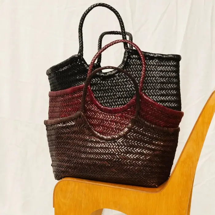 Sac fourre-tout en cuir pleine fleur tissé à la main