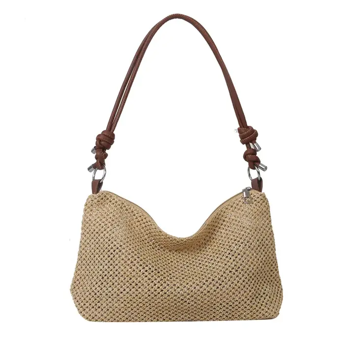 Sac de plage d'été en paille tressé à la main pour femmes et jeunes filles