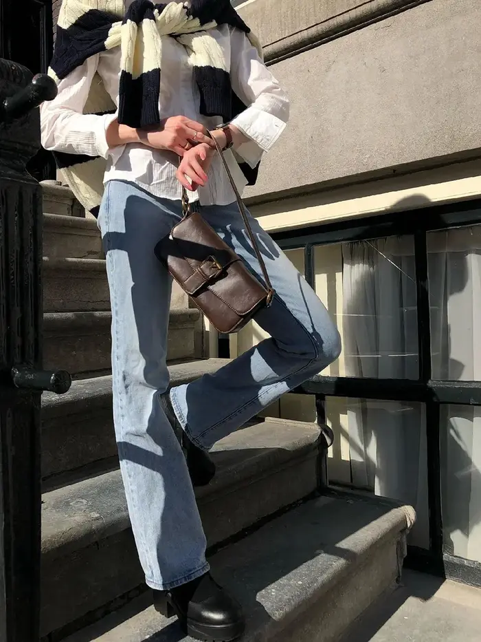 Sac à Main Vintage Américain Marron en PU pour Femme