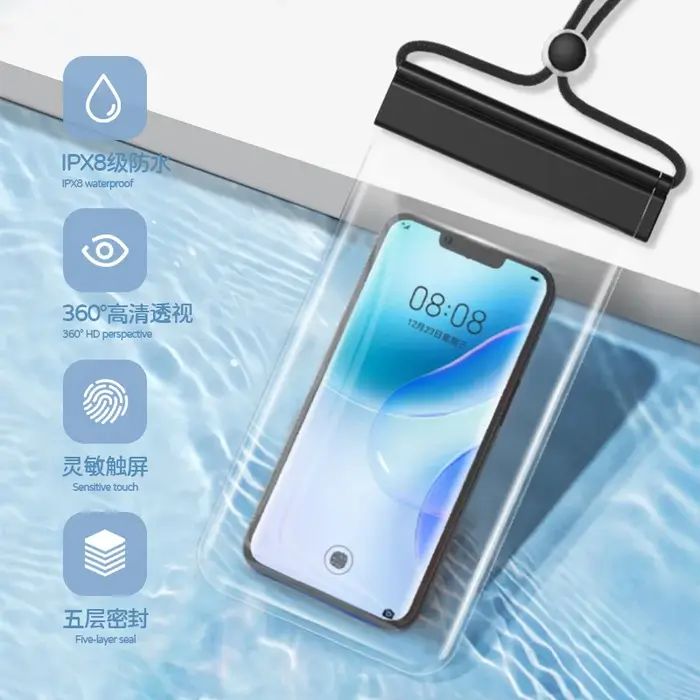 Pochette étanche IPX8 transparente pour la natation