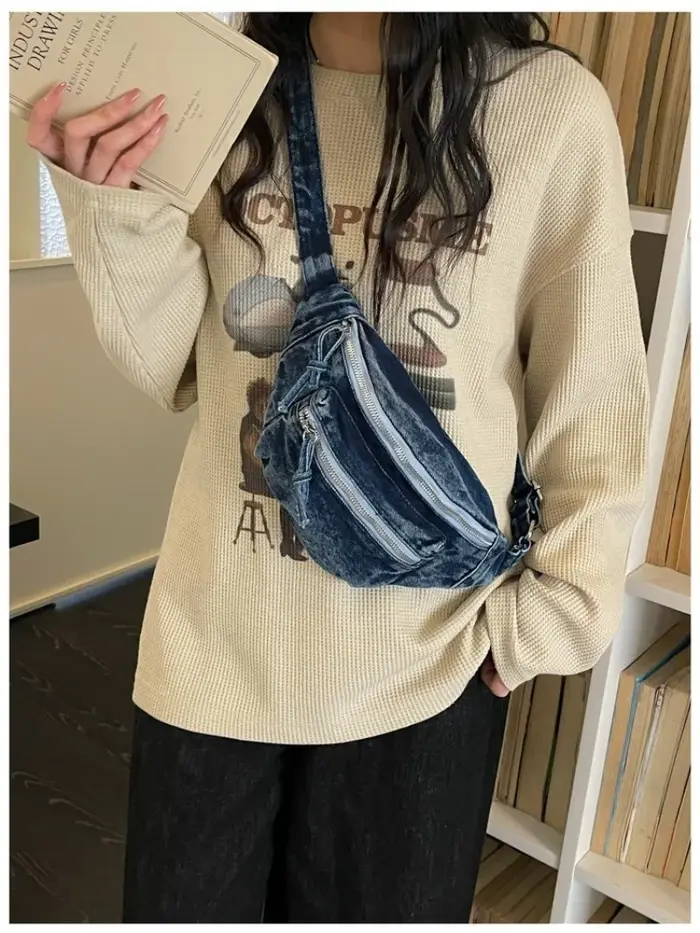 Sac banane vintage en jean délavé pour femme
