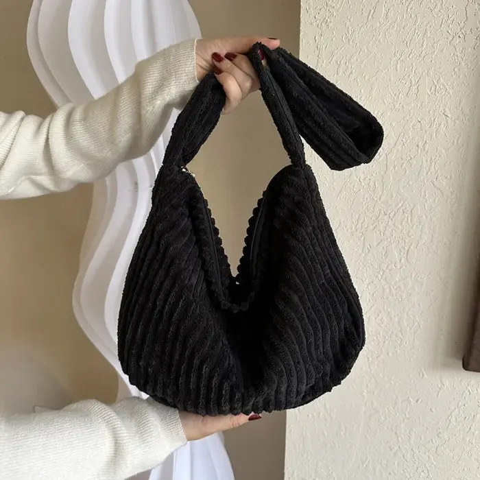 Sac à Main en Velours Côtelé pour Femme, Fourre-Tout d'Hiver, de Grande Capacité, Décontracté, Tenda