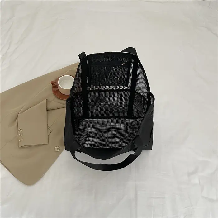 Sac de plage en maille Portable pour femmes, sac de lavage de rangement de voyage de maquillage, sac de bain de natation de voyage d'été, fourre-tout organisateur