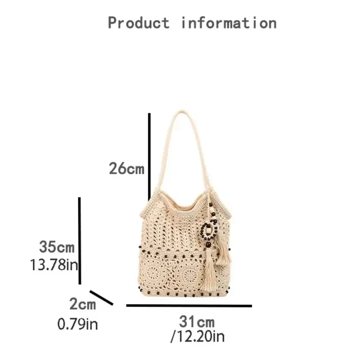 Sac fourre-tout bohème en crochet avec franges perlées