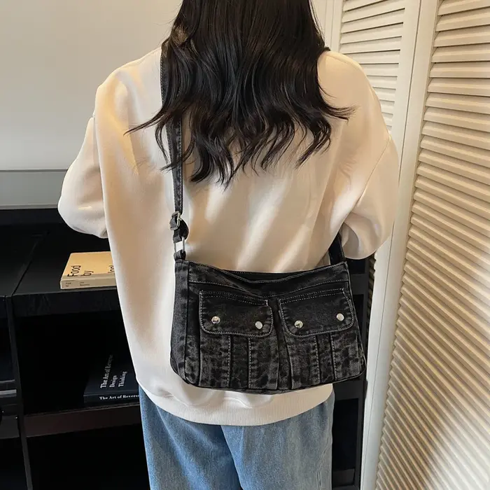 Sacs à bandoulière en Denim avec fermeture éclair