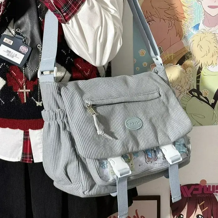 Nouveau Kawaii Itabag hiver doux velours côtelé sacs à bandoulière Transparent sac clair Collage étudiant sac