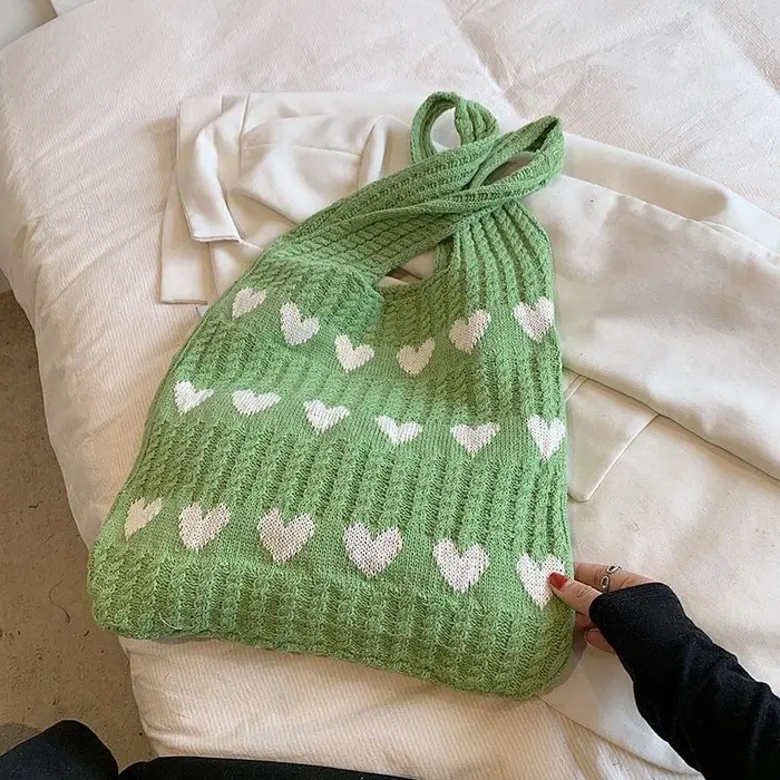 Sac fourre-tout graphique Love Coussins pour femme, sac au crochet esthétique, mode tissée initiée