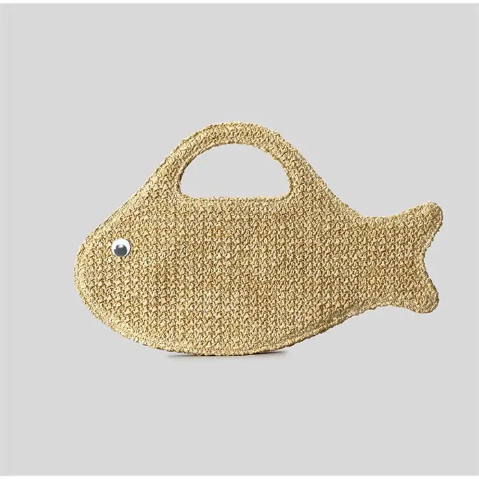 Sac en paille de raphia tressé en forme de poisson, drôle et mignon, sac à main pour femme, sac de p
