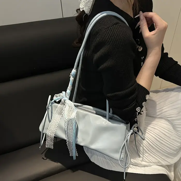 Sac à bandoulière carré en dentelle avec nœud