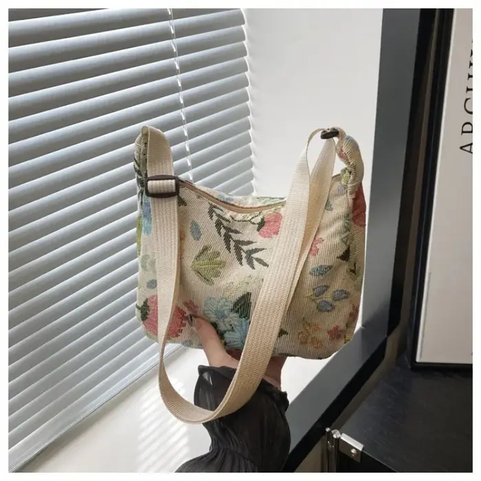Nouveau femmes dame sac mode Vintage hiver polyvalent imprimé littéraire tissu croissant Pack Textur