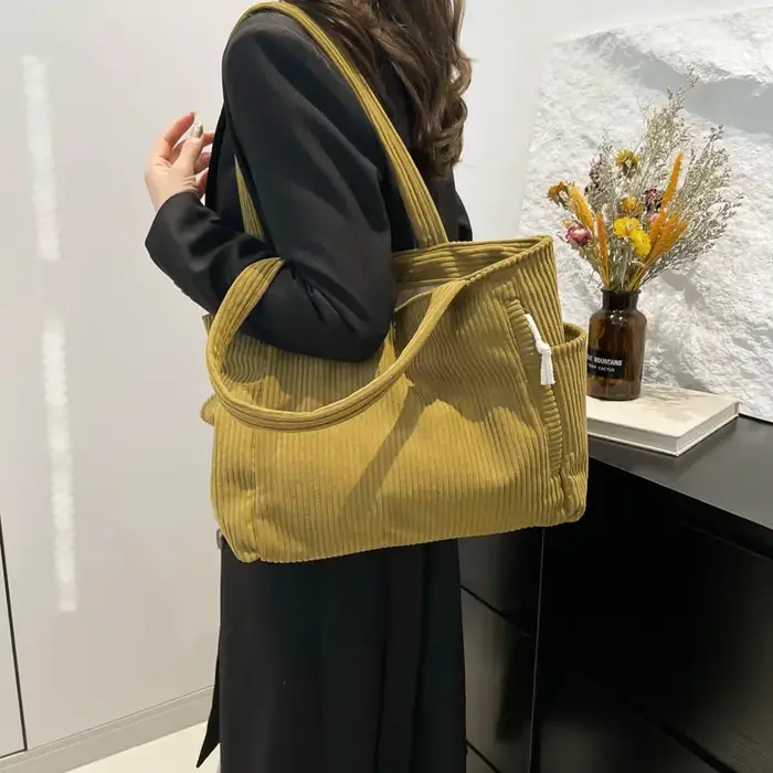 Sac fourre-tout décontracté vintage en velours côtelé pour femme