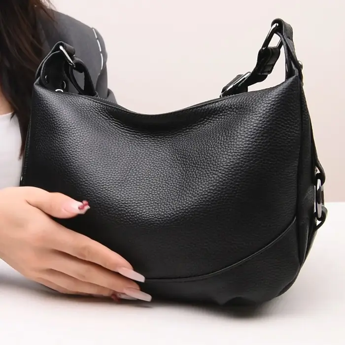 Sac à bandoulière en cuir véritable à fermeture éclair pour femme