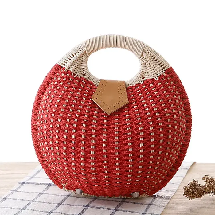 Sac à main rond tissé à la main en rotin naturel pour femmes