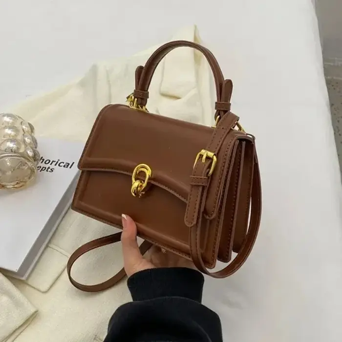 Sac à bandoulière en cuir PU marron/café pour femmes