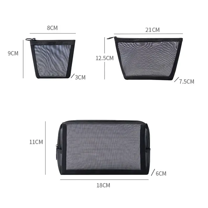 Sacs de maquillage en maille noire pour femmes et filles
