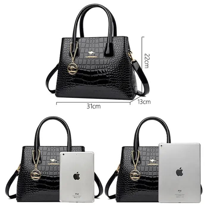 Sac à Main de Luxe en Cuir Verni à Motifs de Crocodile pour Femme