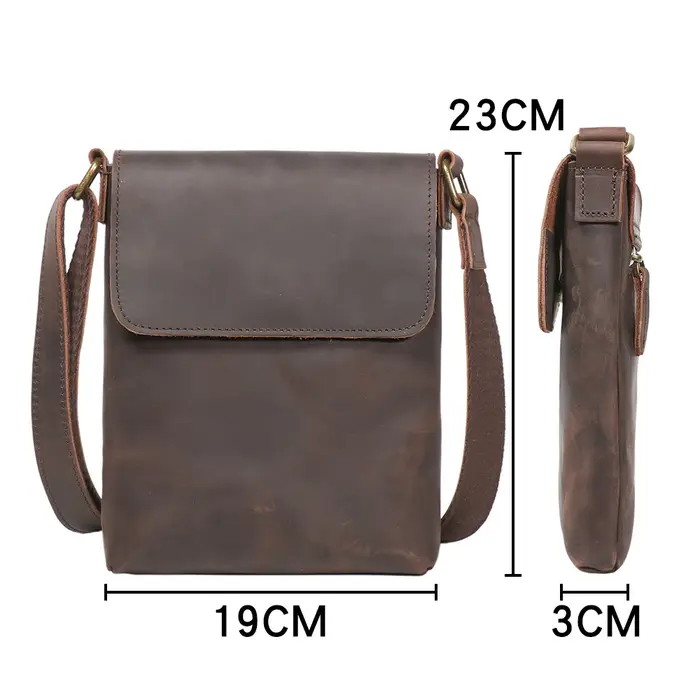 Sac à bandoulière en cuir Crazy Horse, sac à bandoulière à capuche, rétro décontracté pour les voyag