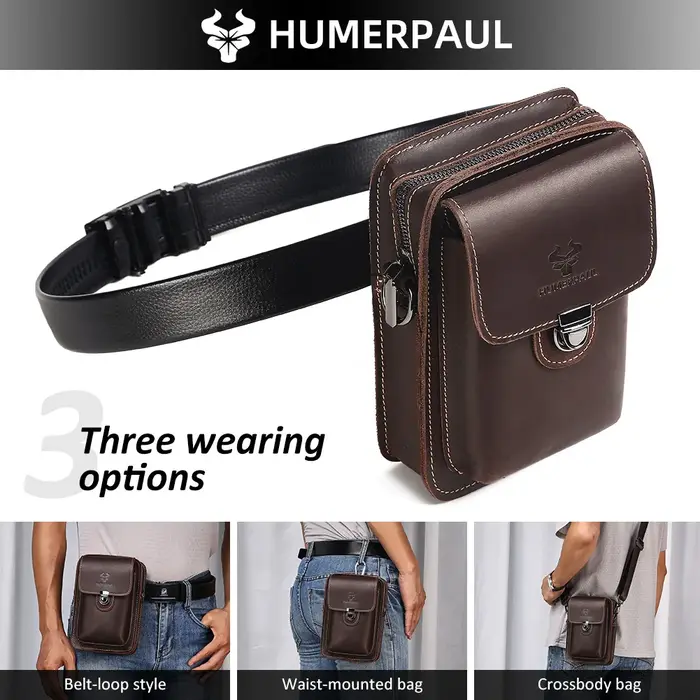HUMERPAUL sac de taille pour hommes Crazy Horse cuir petits sacs à bandoulière qualité pochette de téléphone multifonctionnelle