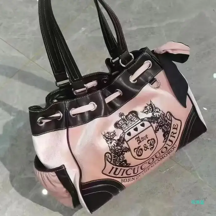Sac à Main à Poignée Supérieure en Denim Bleu et Rose pour Femme