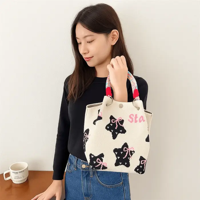 Sac fourre-tout tricoté chat mignon