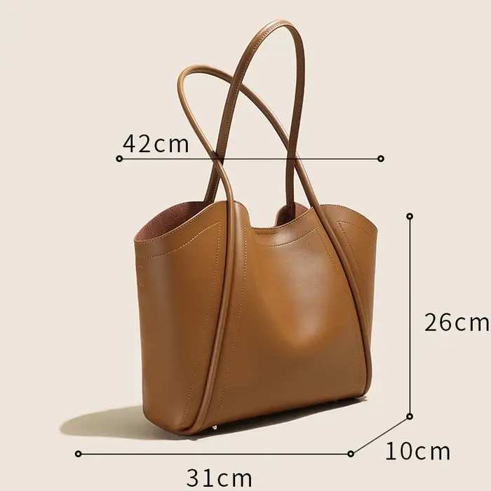 Sac fourre-tout en cuir véritable pour femmes, couleur unie, grande capacité, sac à bandoulière pour