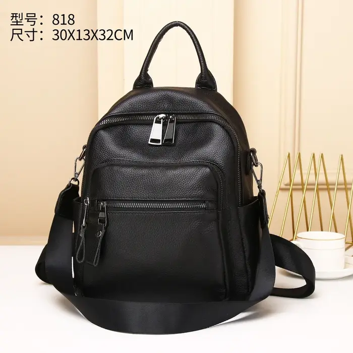 Sac à dos en cuir véritable noir pour femme