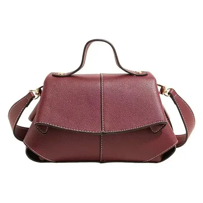 Sac à main en cuir souple grainé litchi marron pour femme