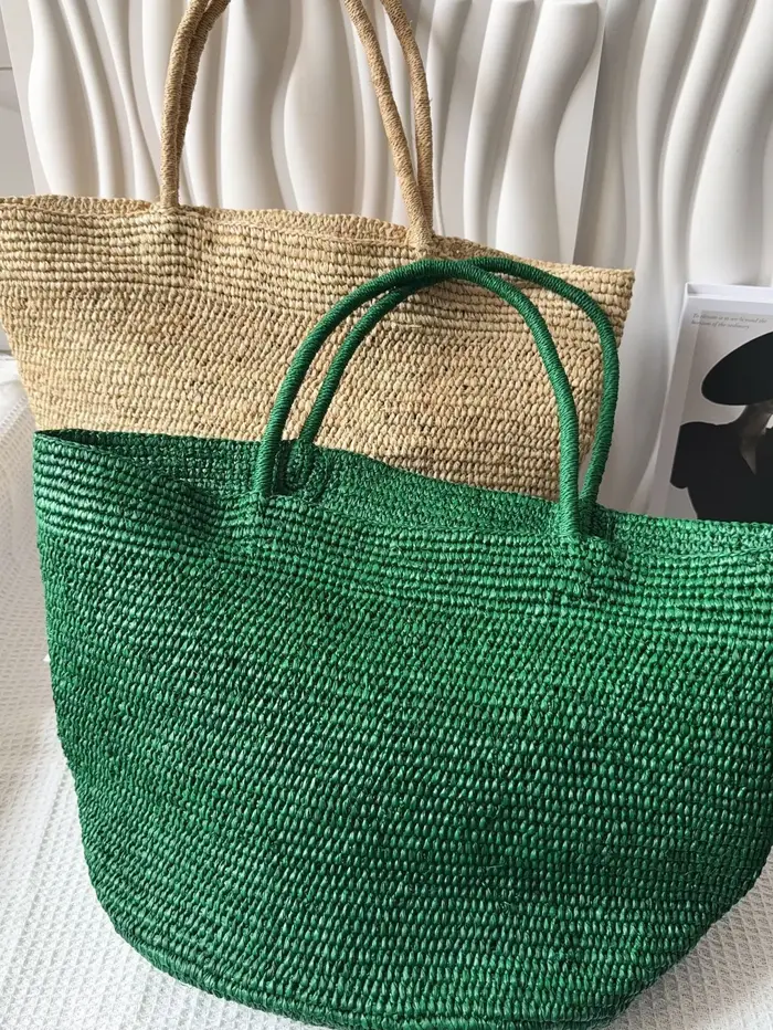 Nouveau Sac Fourre-tout Grande Capacité en Raphia Fait Main pour Femme