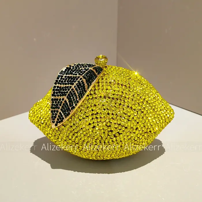 Alizekerr citron en forme de diamant sacs de soirée femmes magnifique Unique Bling strass métallique